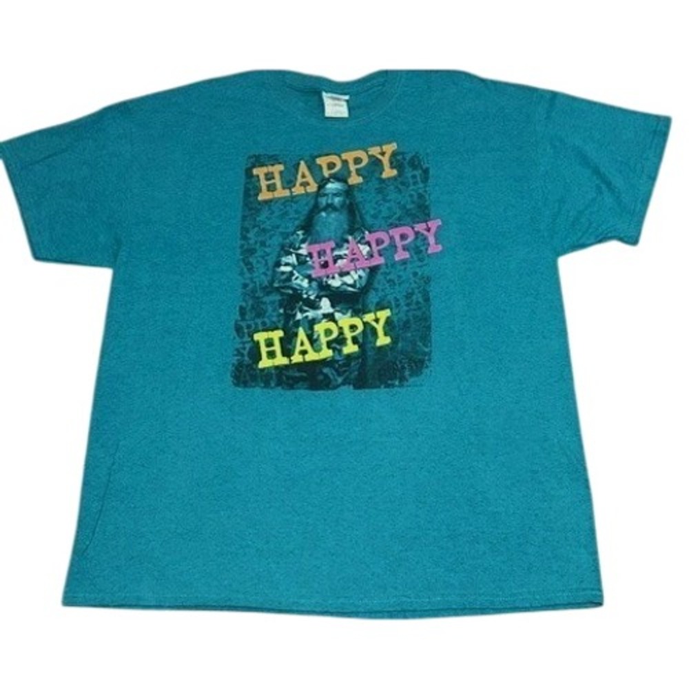 Duck Dynasty Phil Robertson Happy Happy Happy Teal Graphic T-Shirt Men's XL